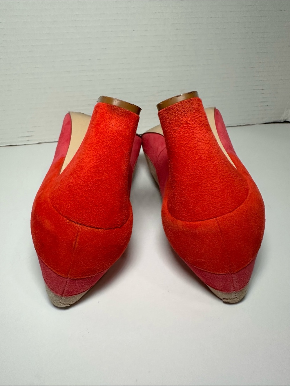 Talbots Women’s Orange Pink Beige Suede Stripe Retro Almond Toe Heel Pump-Size 8 - Picture 6 of 11